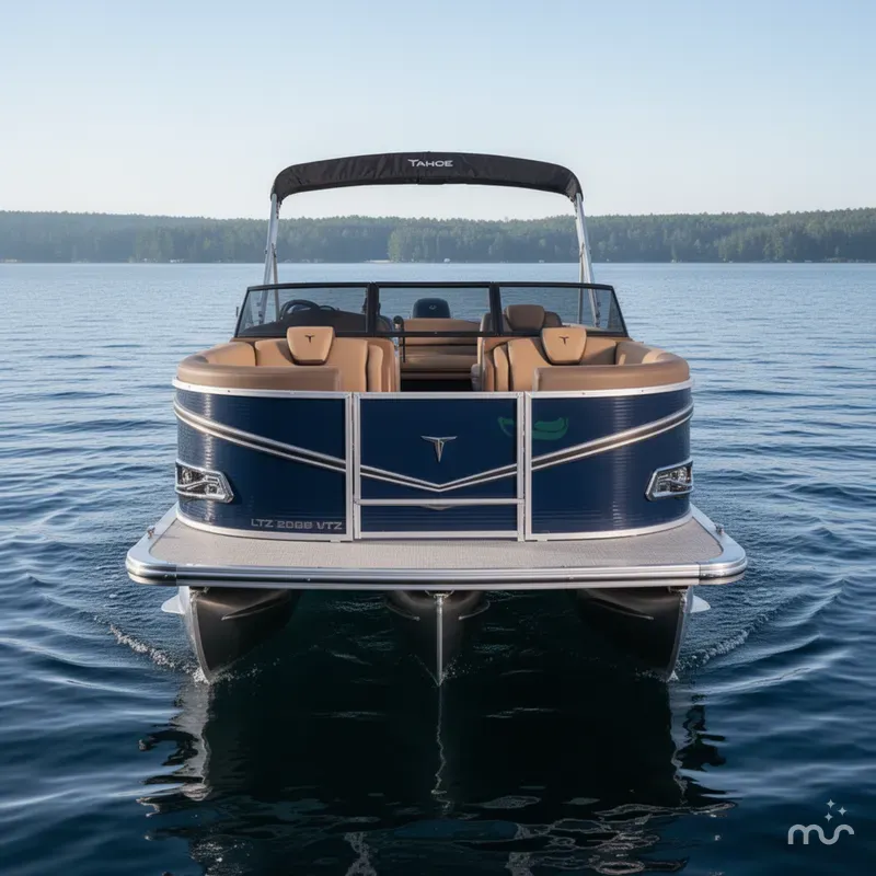 Slide: The Image of Tahoe LTZ 200HP VRB Windshield 2385 Swingback Tritoon $55995 2025 - 2