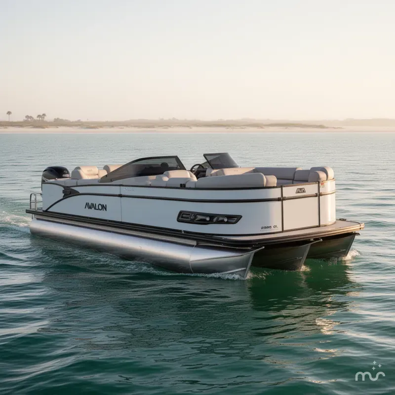 Slide: The Image of Avalon 2585 Catalina Windshield Quad Lounger, Tri Toon, High Performance, Mercury 400hp V-10 motor 2026 - 1
