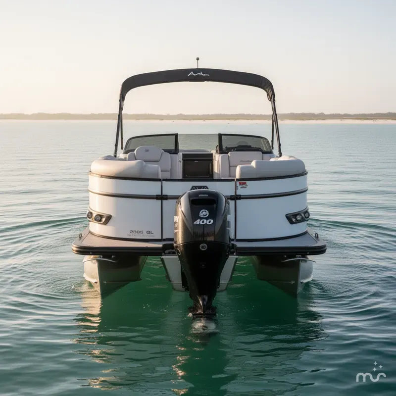 Slide: The Image of Avalon 2585 Catalina Windshield Quad Lounger, Tri Toon, High Performance, Mercury 400hp V-10 motor 2026 - 2