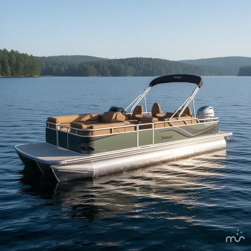 Slide: The Image of Tahoe Sport 23E80 Fish & Cruise Pontoon & Honda 4-Stroke EFI 2026 - 2