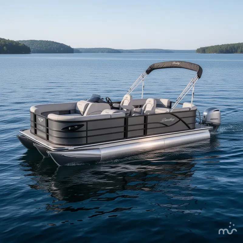 Slide: The Image of Bentley Pontoons Legacy 220 Navigator Quad Lounge & Honda 4-Stroke EFI 2026 - 2