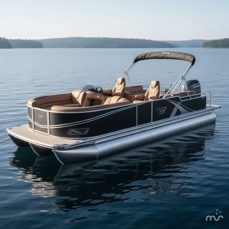Slide: The Image of Tahoe LTZ 2385 Quad Lounge Shift SS Tritoon & Honda 4-Stroke EFI 2026 - 2