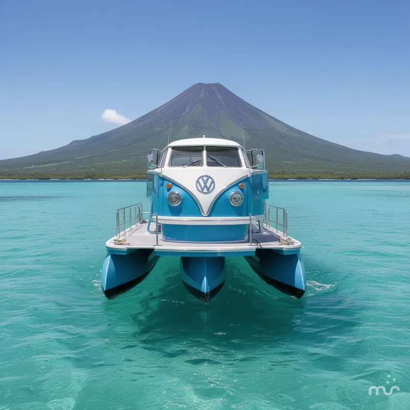 Slide: The Image of Custom Whitacre Yacht Design VW Bus Tritoon 2024 - 1