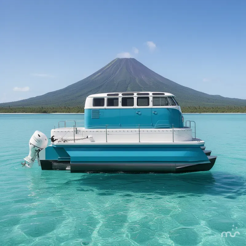 Slide: The Image of Custom Whitacre Yacht Design VW Bus Tritoon 2024 - 2
