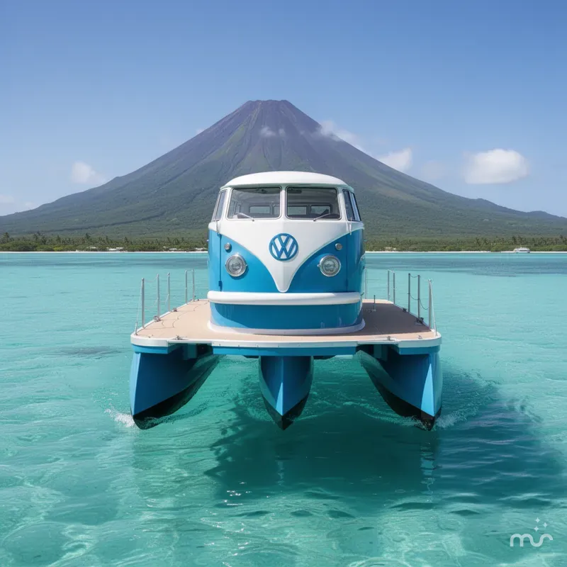 Slide: The Image of Custom Whitacre Yacht Design VW Bus Tritoon 2024 - 3