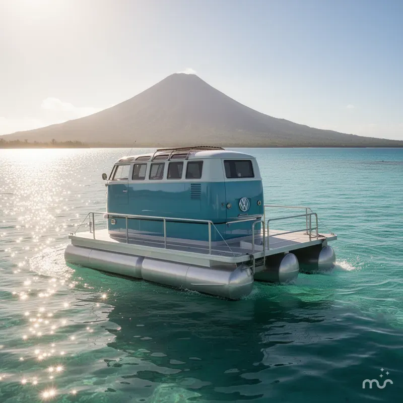 Slide: The Image of Custom Whitacre Yacht Design VW Bus Tritoon 2024 - 4
