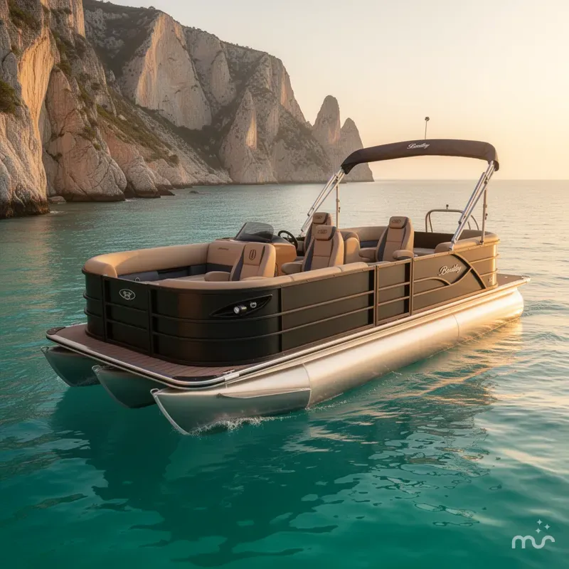 Slide: The Image of Bentley Pontoons Legacy 223 Navigator DL Quad Lounge Tritoon & Honda 4-Stroke EFI 2026 - 2