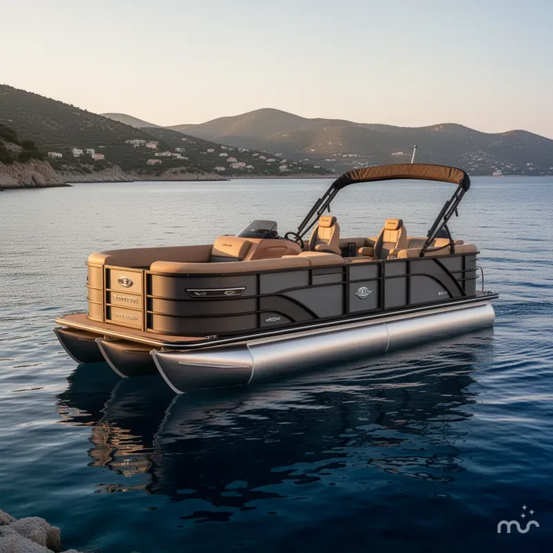 Slide: The Image of Bentley Pontoons Elite 300HP 253 Swingback Tritoon 2026 - 2