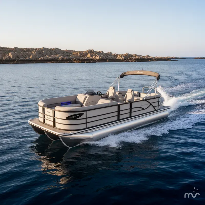 Slide: The Image of Bentley Pontoons Legacy 200HP Navigator 223 Quad Lounge Tritoon 2026 - 2