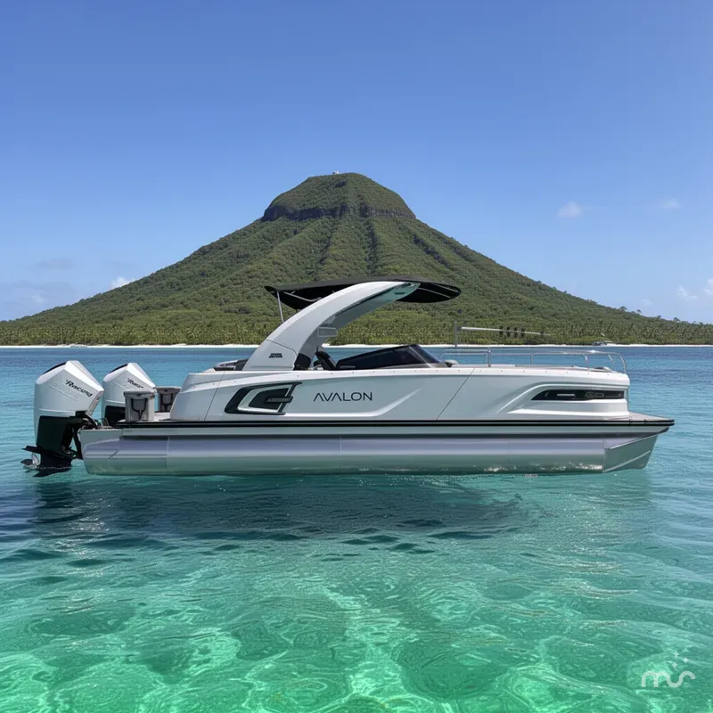 Slide: The Image of Avalon 2785 Excalibur Carbon Series, Windshield Elite, Tri Toon, Twin Mercury Racing 500R's JPO 2026 - 2