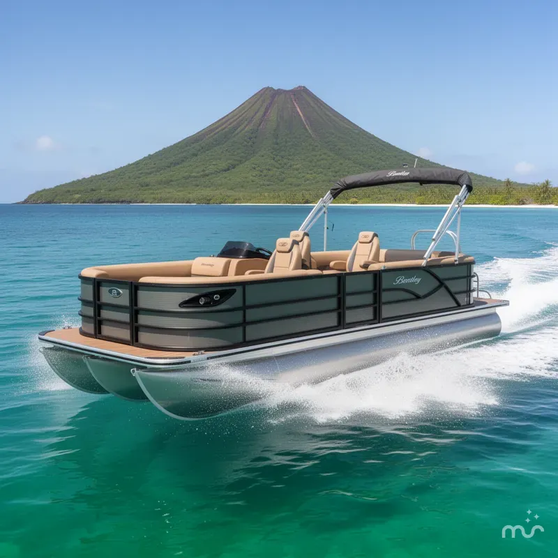 Slide: The Image of Bentley Pontoons Legacy 223 Navigator DL Quad Lounge Tritoon & Honda 4-Stroke EFI 2026 - 2