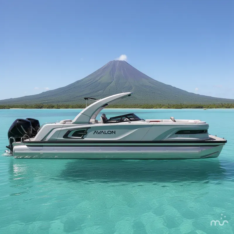 Slide: The Image of Avalon Excalibur Carbon Series Quad Lounger Shift Windshield - 27 FT w/ Twin 425's 2026 - 2