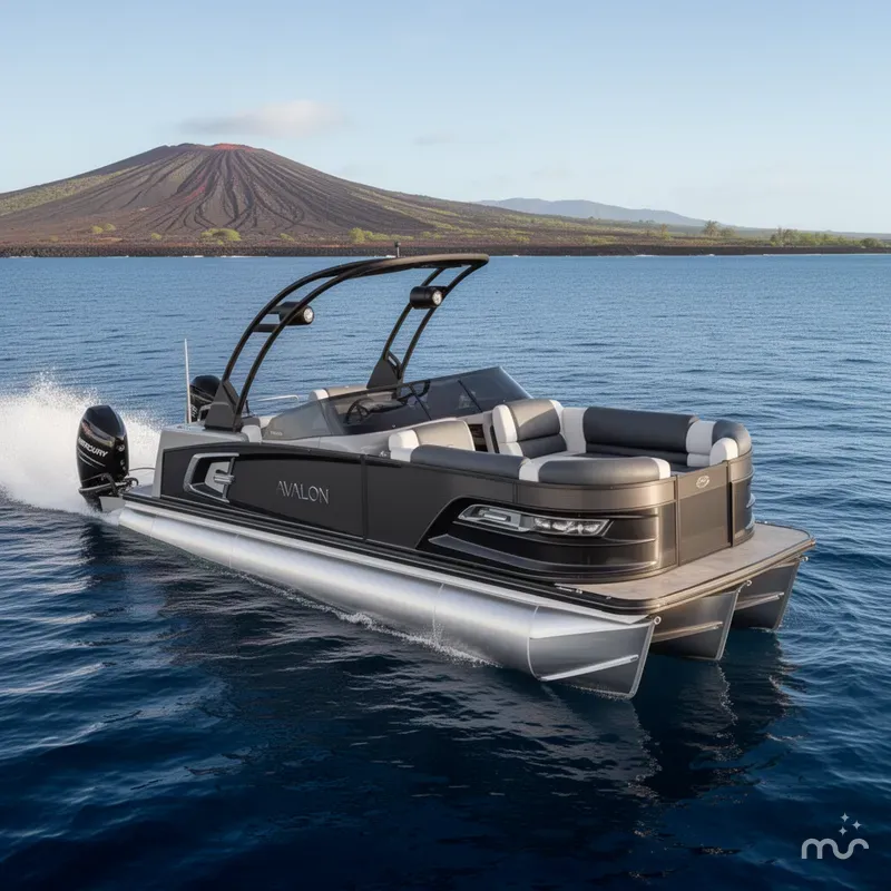 Slide: The Image of Avalon Excalibur LTD Elite Windshield - 27 FT w/ Twin 425 Mercury V10's! 2026 - 2
