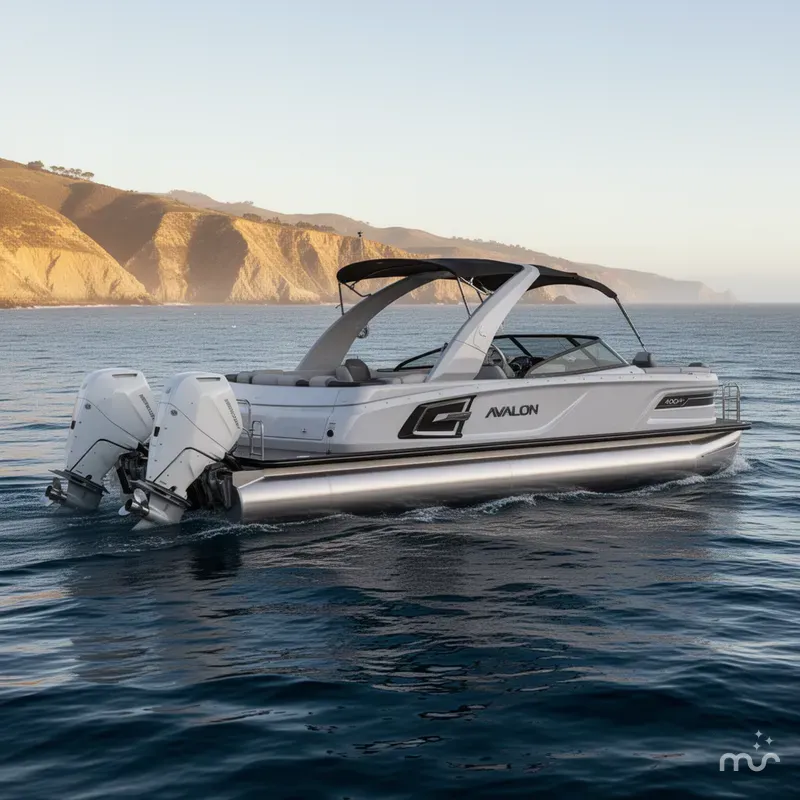 Slide: The Image of Avalon Excalibur - 27 FT Elite Windshield w/ Twin 400HP Mercury V10's and JOYSTICK CONTROLS!! 2025 - 0