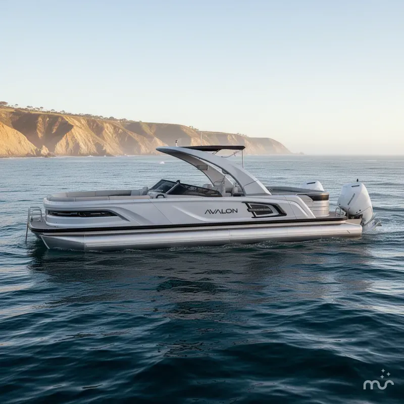 Slide: The Image of Avalon Excalibur - 27 FT Elite Windshield w/ Twin 400HP Mercury V10's and JOYSTICK CONTROLS!! 2025 - 1
