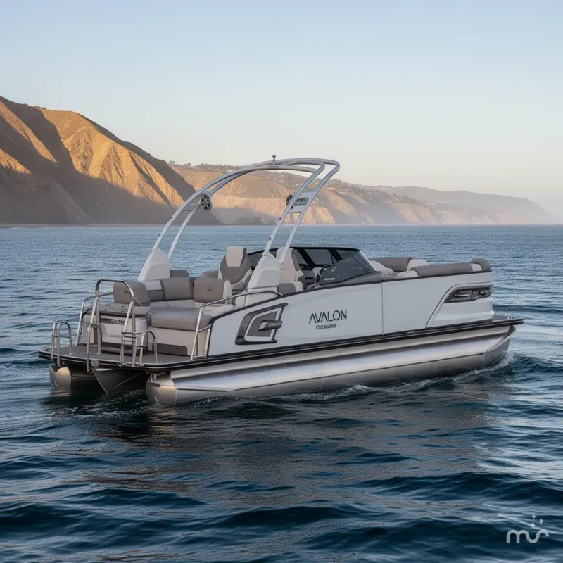 Slide: The Image of Avalon Excalibur LTD Quad Lounger Shift Windshield - 25 FT w/ 400HP Mercury V10! 2026 - 0
