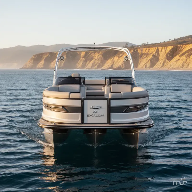 Slide: The Image of Avalon Excalibur LTD Quad Lounger Shift Windshield - 25 FT w/ 400HP Mercury V10! 2026 - 2