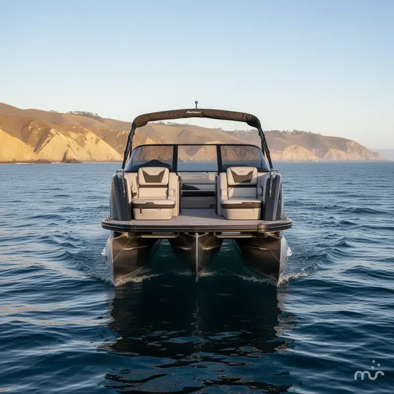 Slide: The Image of Avalon Excalibur Carbon Series Quad Lounger Shift Windshield - 25 FT w/ 400HP Mercury V10! 2026 - 1