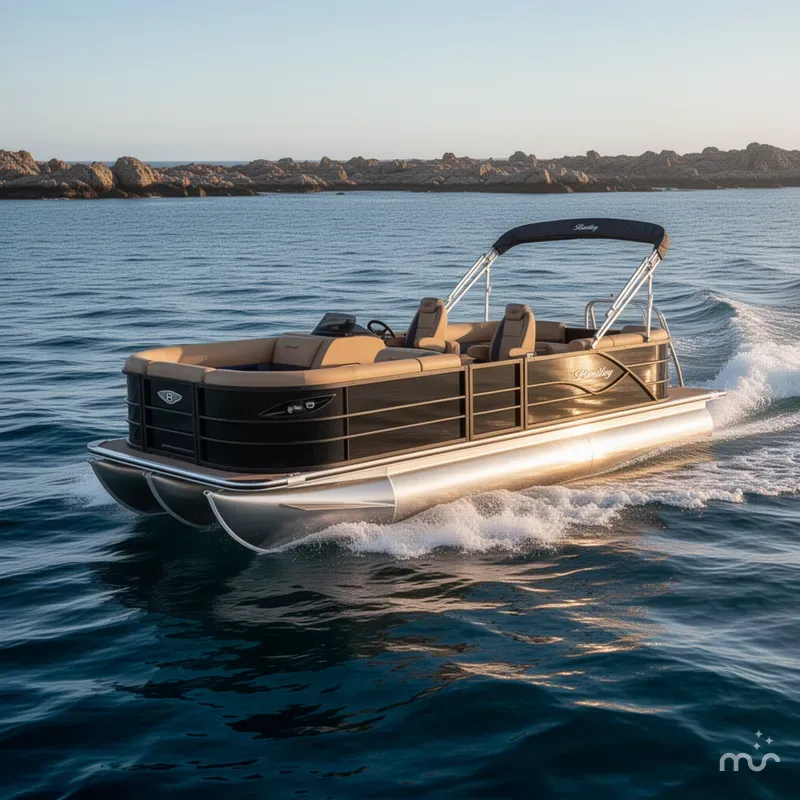 Slide: The Image of Bentley Pontoons Legacy 200 Navigator Quad Lounge & Honda 4-Stroke EFI 2026 - 2