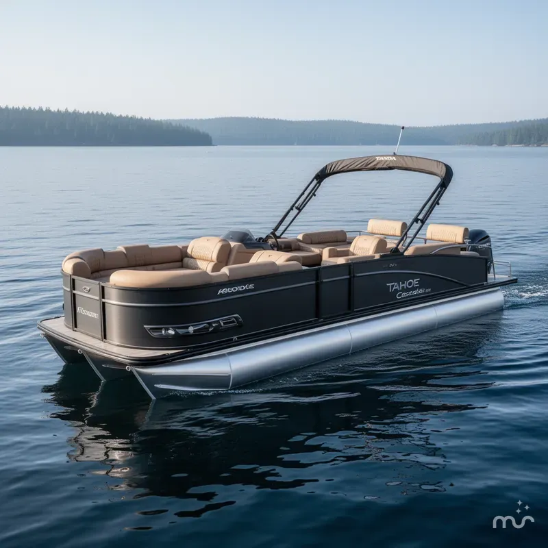 Slide: The Image of Tahoe Cascade 2385 Quad Lounge Shift SS Tritoon & Honda 4-Stroke EFI 2025 - 2