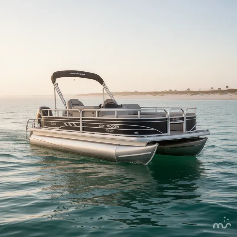Slide: The Image of Sun Tracker Fishin Barge 20DLX w/Mercury 90ELPT CT 90HP - 4 - Stroke Engine and Trailer Included 2020 - 0
