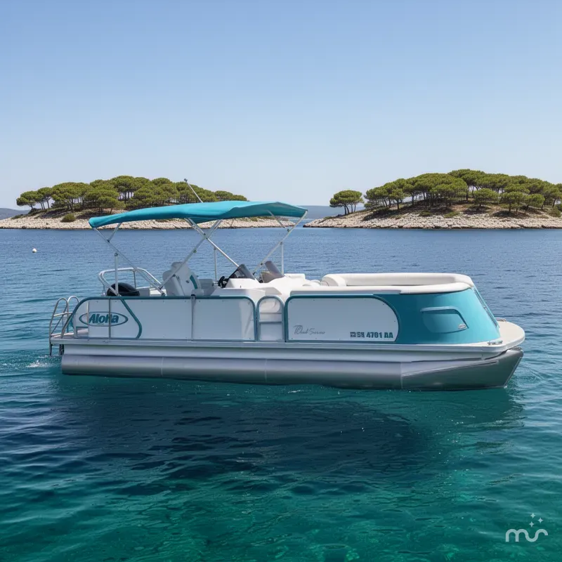 Slide: The Image of Aloha Club Series Tritoon w/150HP Suzuki. Trailer extra. 2023 - 2