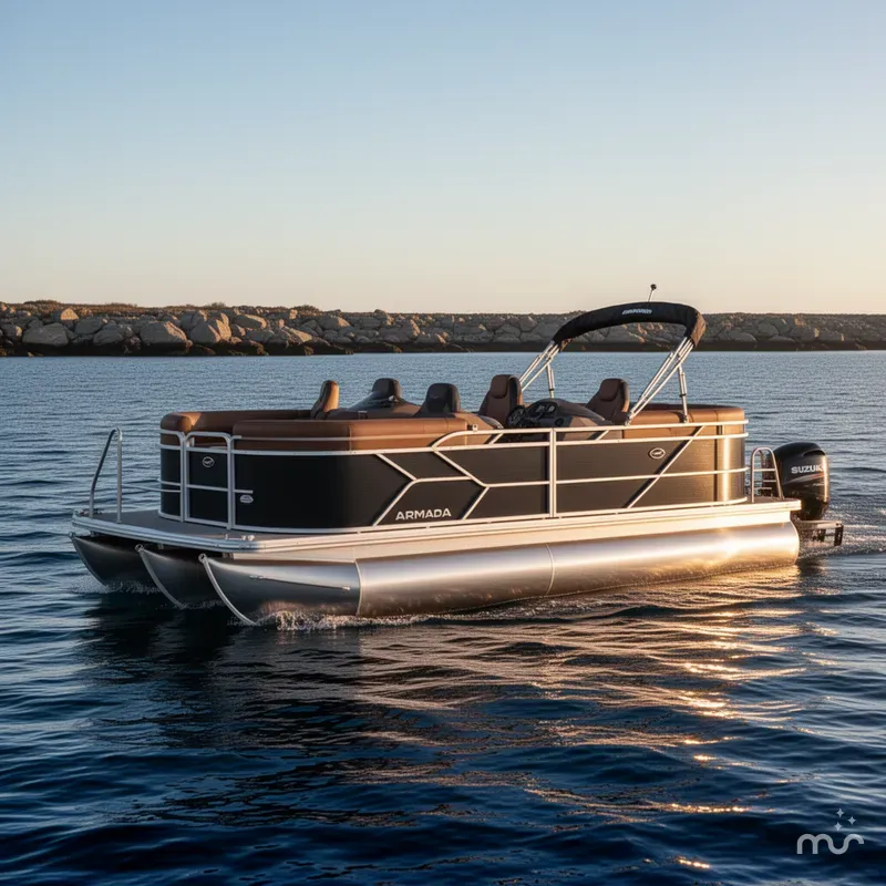 Slide: The Image of Armada Drakkar 23QL Tritoon w/150HP Suzuki & tandem axle trailer 2025 - 2
