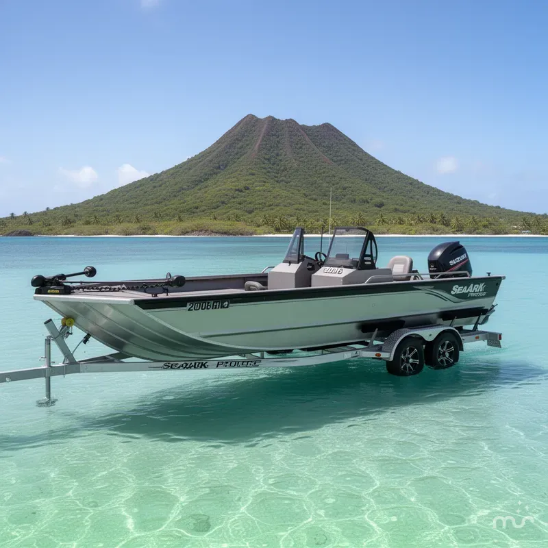 Slide: The Image of SeaArk Protege with 200HP Suzuki and Custom tandem axle trailer 2026 - 0