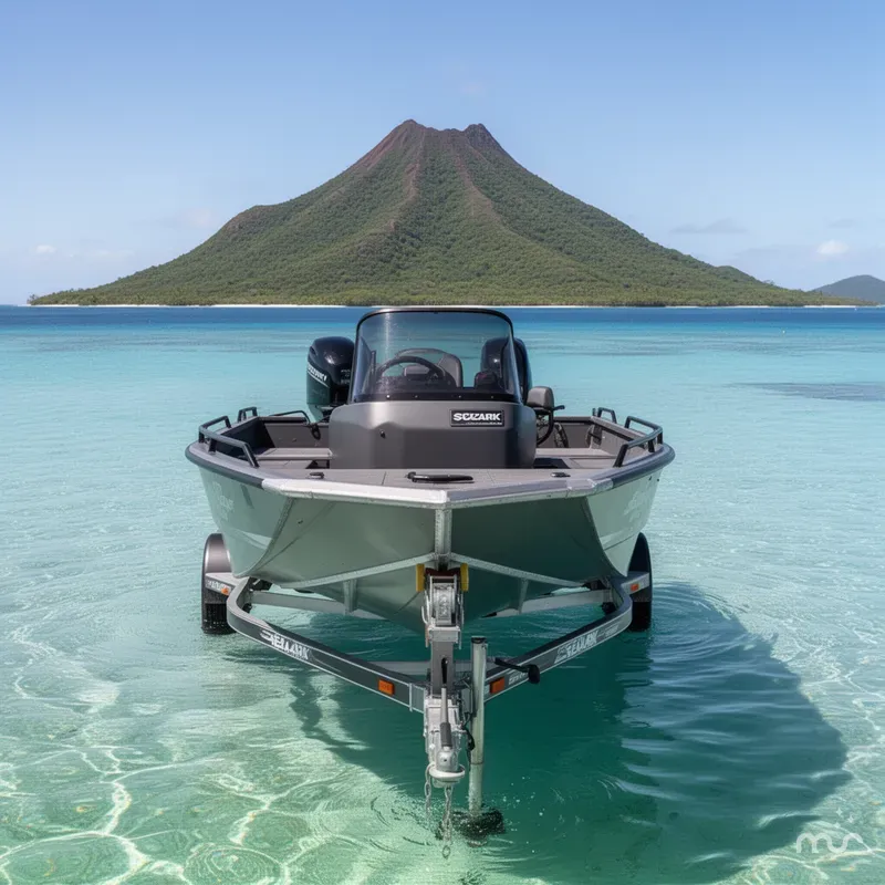 Slide: The Image of SeaArk Protege with 200HP Suzuki and Custom tandem axle trailer 2026 - 1