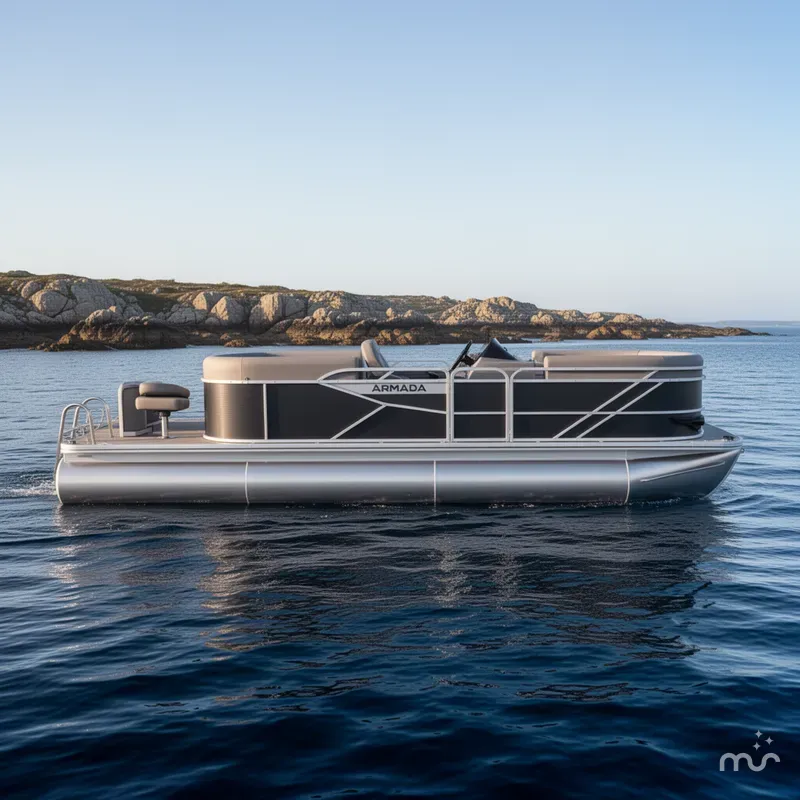 Slide: The Image of Armada Drakkar Fish 228 Tritoon w/150 HP Suzuki & Tandem Axle Trailer 2025 - 2