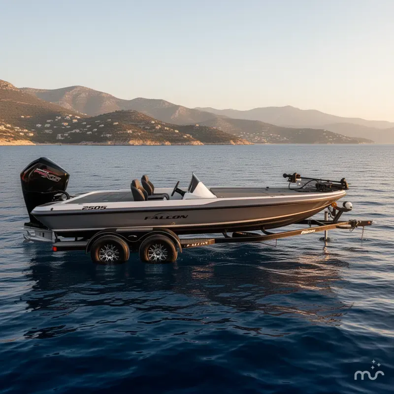 Slide: The Image of Falcon Boats F215 with 250HP Mercury ProXS and custom tandem axle trailer 2025 - 2