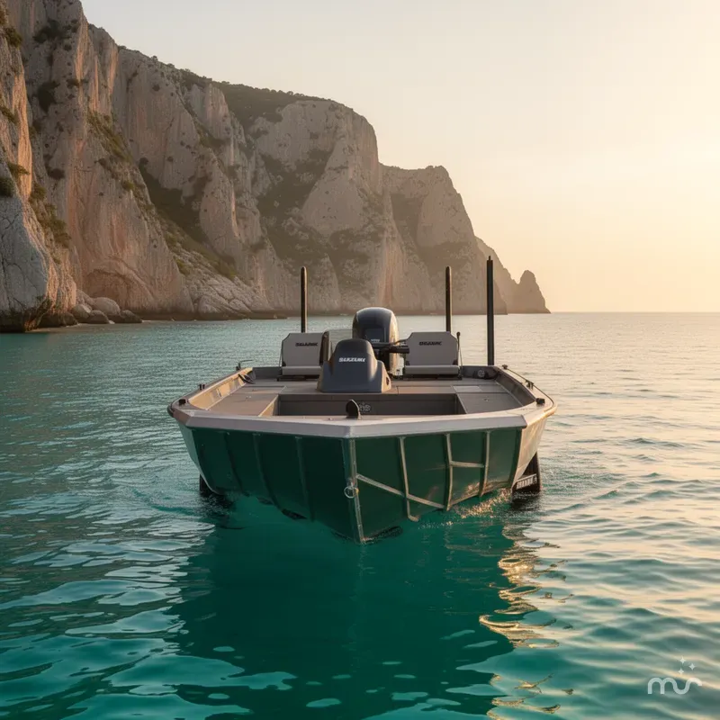 Slide: The Image of SeaArk Flex 19 with 150HP Suzuki and custom tandem axle trailer 2025 - 1