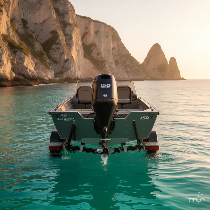 Slide: The Image of SeaArk Flex 19 with 150HP Suzuki and custom tandem axle trailer 2025 - 3