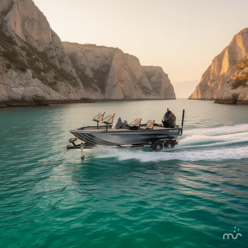 Slide: The Image of SeaArk Flex 19 with 150HP Suzuki and custom tandem axle trailer 2025 - 4