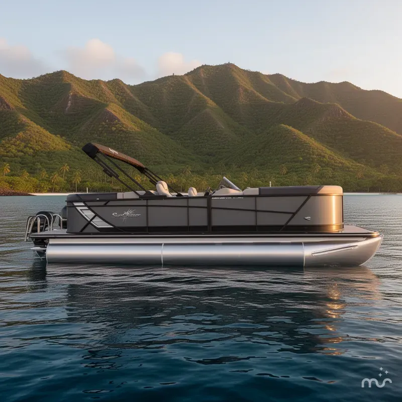 Slide: The Image of SunChaser Geneva Sport 23 LR DH Tri-Toon w/150 and Trailer 2026 - 2