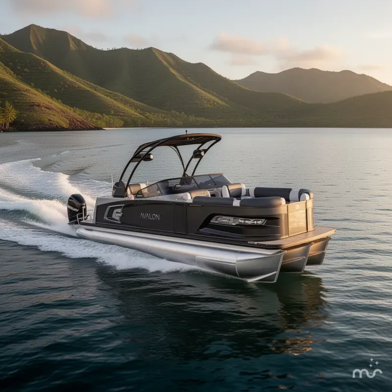 Slide: The Image of Avalon Excalibur LTD Elite Windshield - 25 FT w/ Twin 425HP Mercury's! 2026 - 2