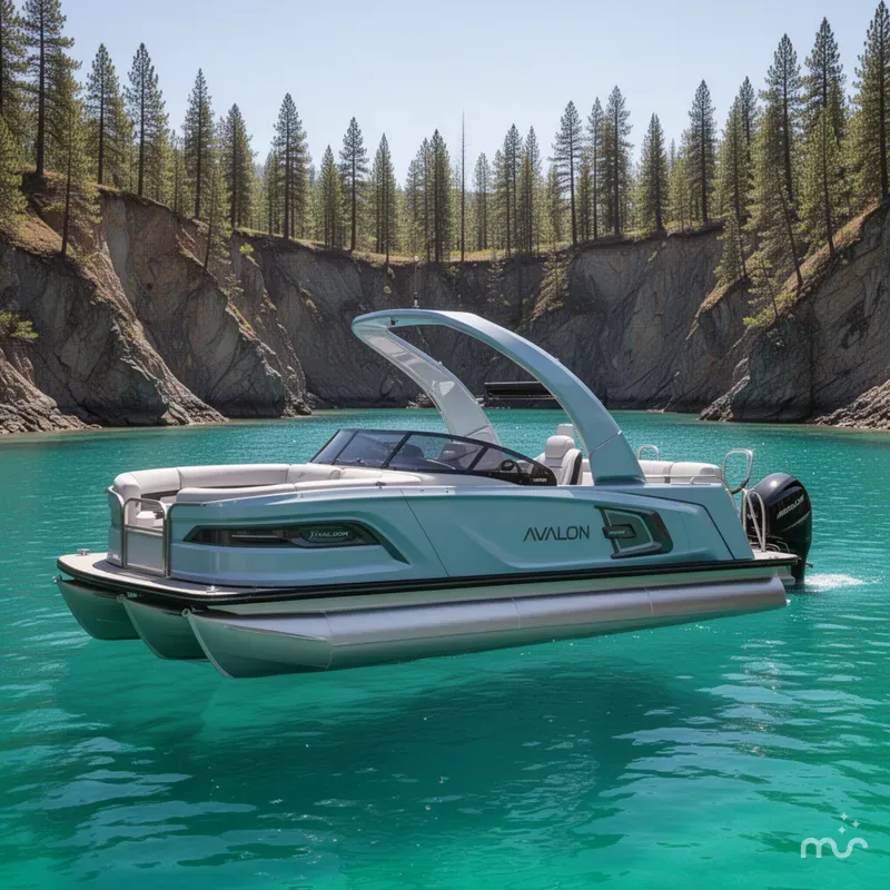 Slide: The Image of Avalon Avalon Carbon Series Excalibur Quad Lounger Shift Windshield - 27 FT w/ 400HP Mercury V10! 2026 - 2