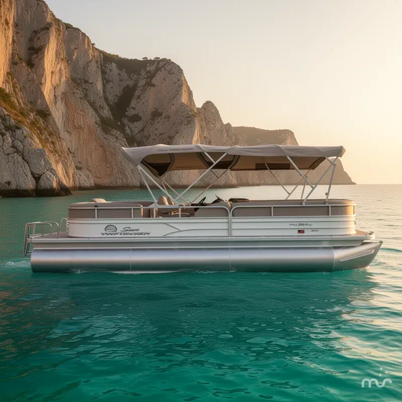 Slide: The Image of Sun Tracker PARTY BARGE 24 DLX XP3 W/ 200HP Mercury Verado! 2017 - 2