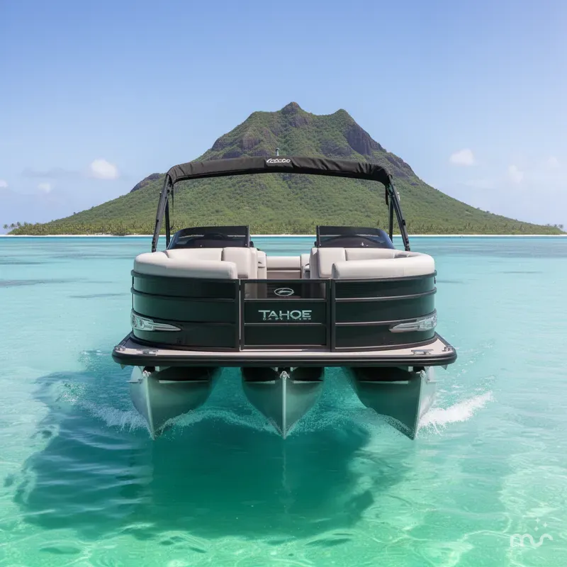 Slide: The Image of Tahoe Cascade Quad Lounge Windshield 25 FT Tritoon 2025 - 1