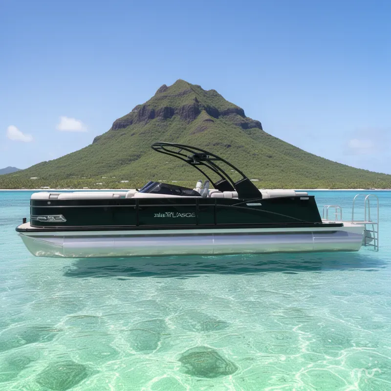 Slide: The Image of Tahoe Cascade Quad Lounge Windshield 25 FT Tritoon 2025 - 2