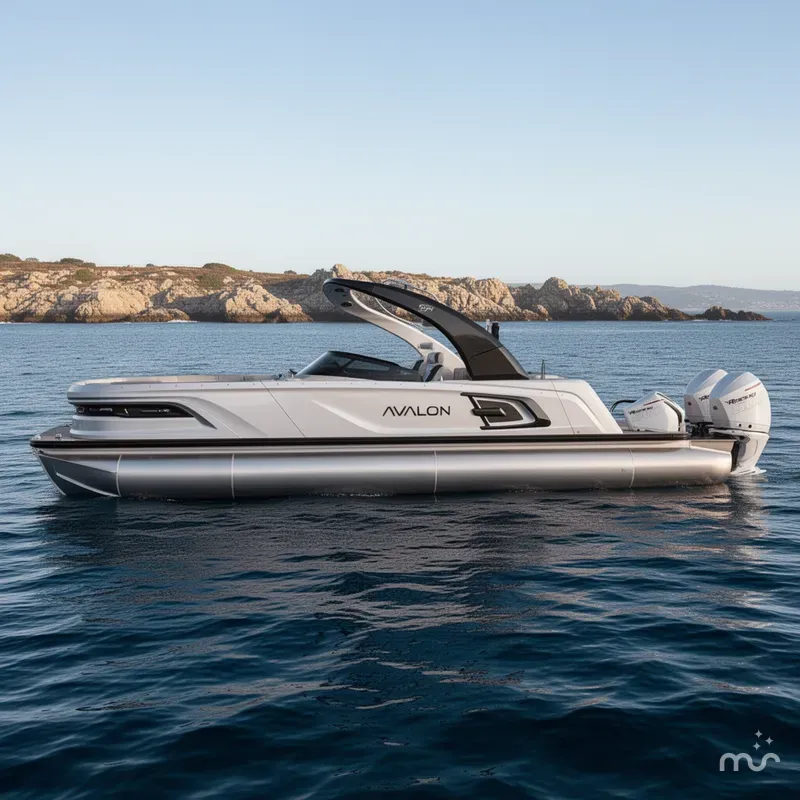 Slide: The Image of Avalon 27 FT Excalibur Elite Carbon Series Windshield w/ Twin 500HP Mercury's AND JOYSTICK CONTROLS!! 2027 - 2