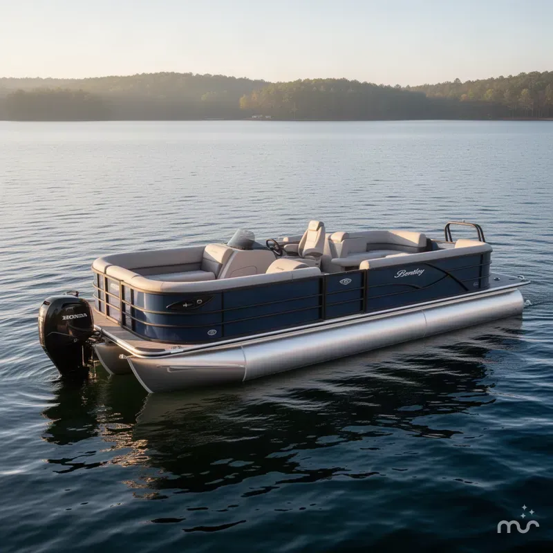 Slide: The Image of Bentley Pontoons Legacy 223 Navigator Quad Lounge Tritoon & Honda 4-Stroke EFI 2026 - 2