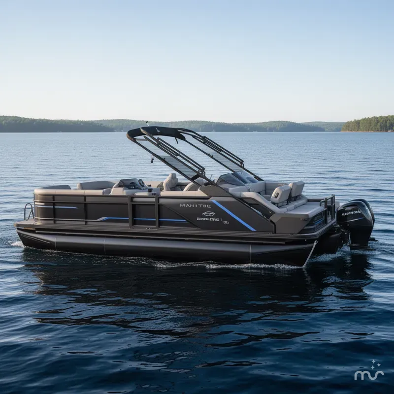 Slide: The Image of Manitou Explore 24 Max Navigator Dual Engine Tritoon 2025 - 2