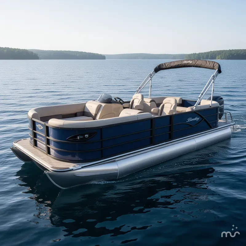 Slide: The Image of Bentley Pontoons Legacy 220 Navigator Quad Lounge & Honda 4-Stroke EFI 2026 - 2
