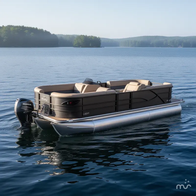 Slide: The Image of Bentley Pontoons Legacy 223 Navigator Quad Lounge Tritoon & Honda 4-Stroke EFI 2027 - 2