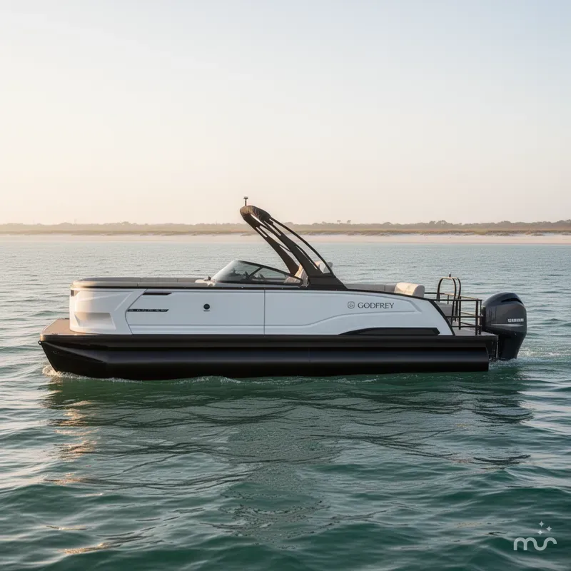 Slide: The Image of Godfrey Sanpan 25' Single Flip Lounge Windshield Tritoon - 2500 SFLW 2027 - 1