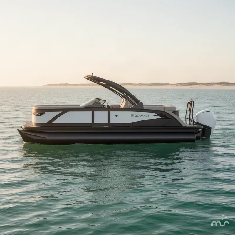 Slide: The Image of Godfrey AquaPatio 25' Single Flip Lounge Windshield Tritoon - 255 SFLW 2027 - 2