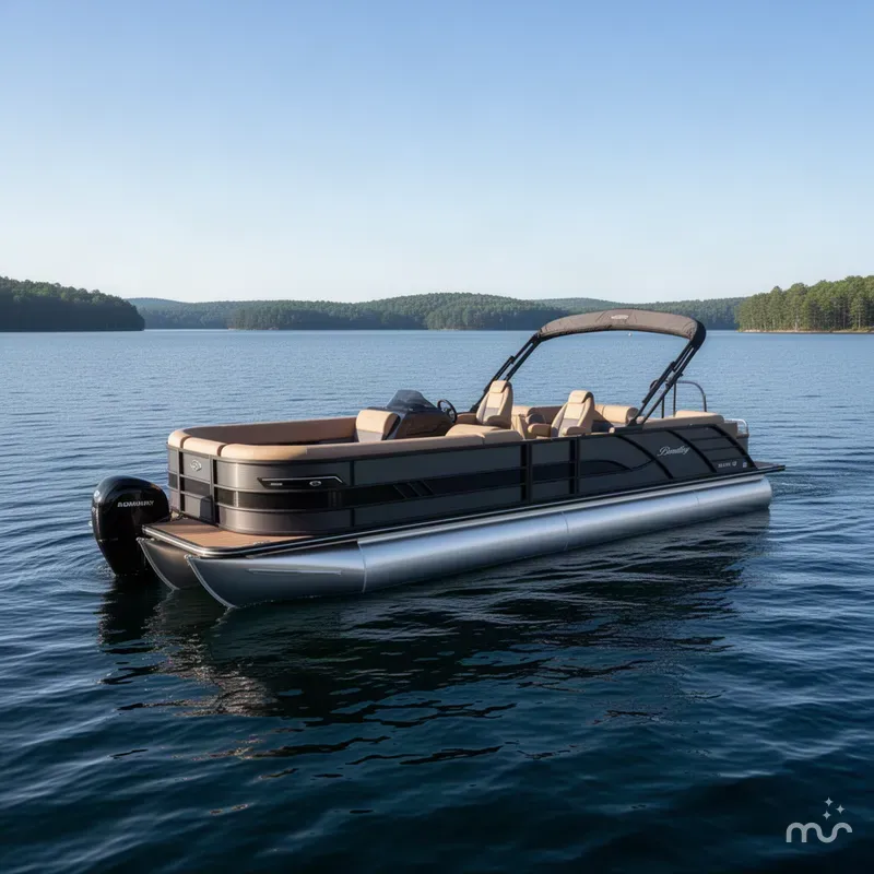 Slide: The Image of Bentley Pontoons Elite 350HP Admiral 253 Quad Lounge Tritoon $89995 2027 - 2