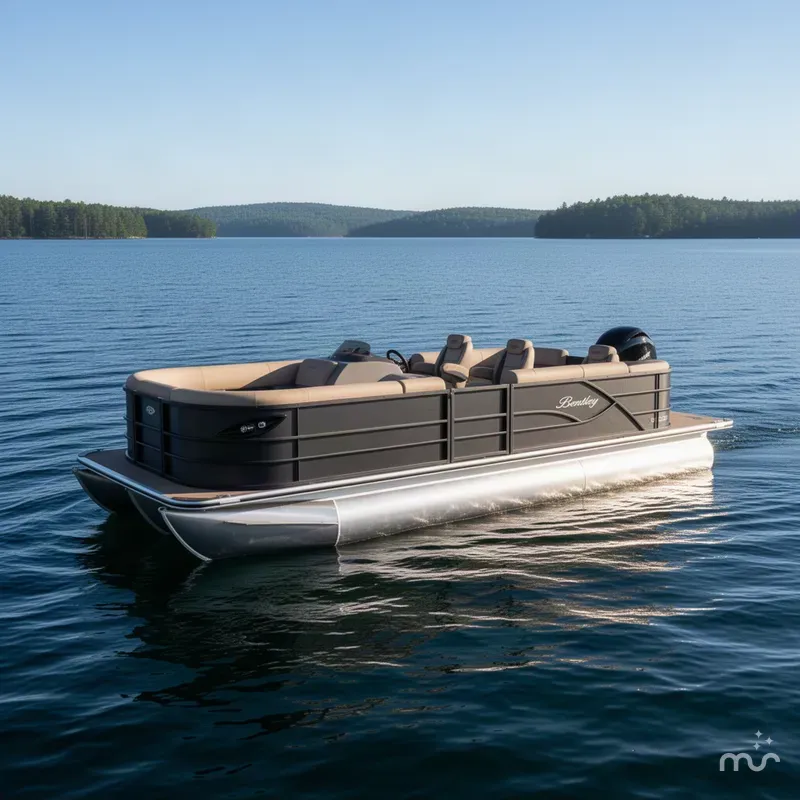 Slide: The Image of Bentley Pontoons Legacy 115HP 220 Navigator Quad Lounge Pontoon 2027 - 2