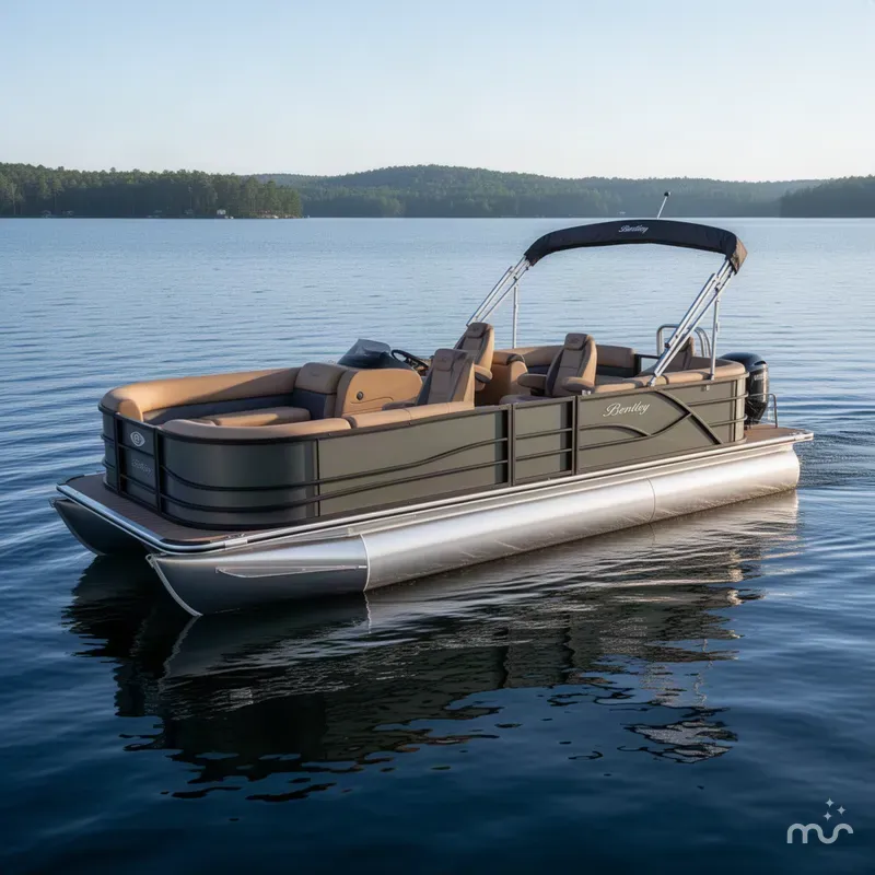 Slide: The Image of Bentley Pontoons Legacy 200HP 223 Navigator DL Quad Lounge Tritoon 2026 - 2